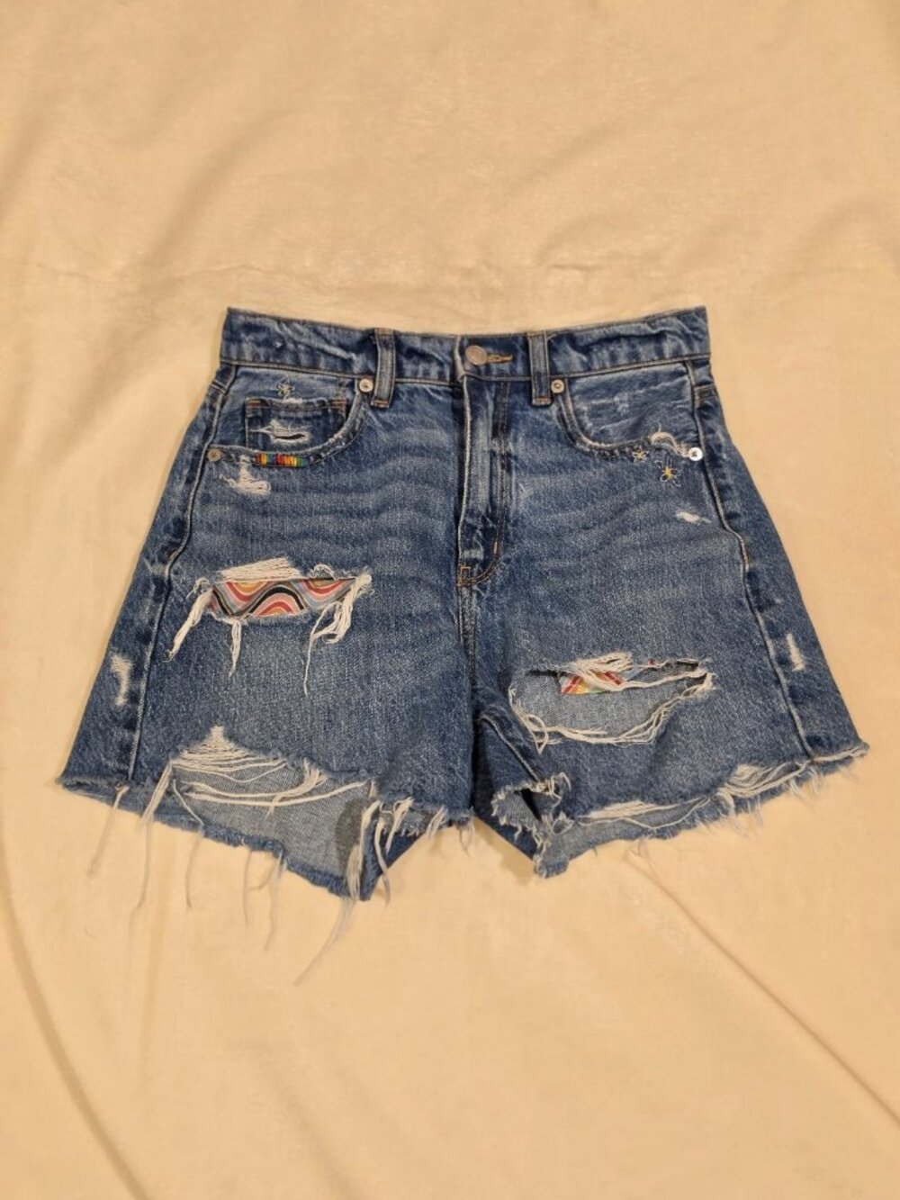 American Eagle Denim Distressed Embroidered Shorts